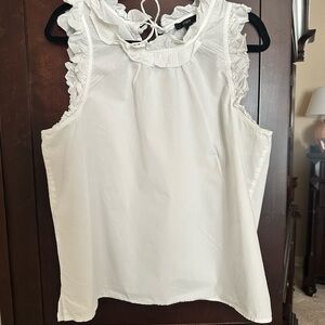 J. Crew White Ruffled Sleeveless Top Size Large